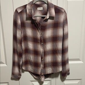 Thread & Supply Maroon and Cream Plaid Button Down Shirt